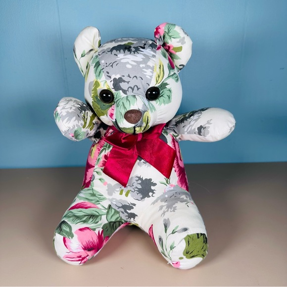 Other - Vintage 1988 Teddy Bear Floral Chintz Fabric Stuffed  10” Korea Cottagecore